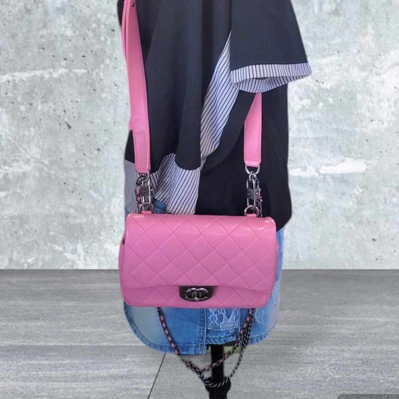 Authentic Rare Chanel Pink Goatskin Quilted Mut Waist Chain Double Lock Flap Bag - Picture 12 of 16